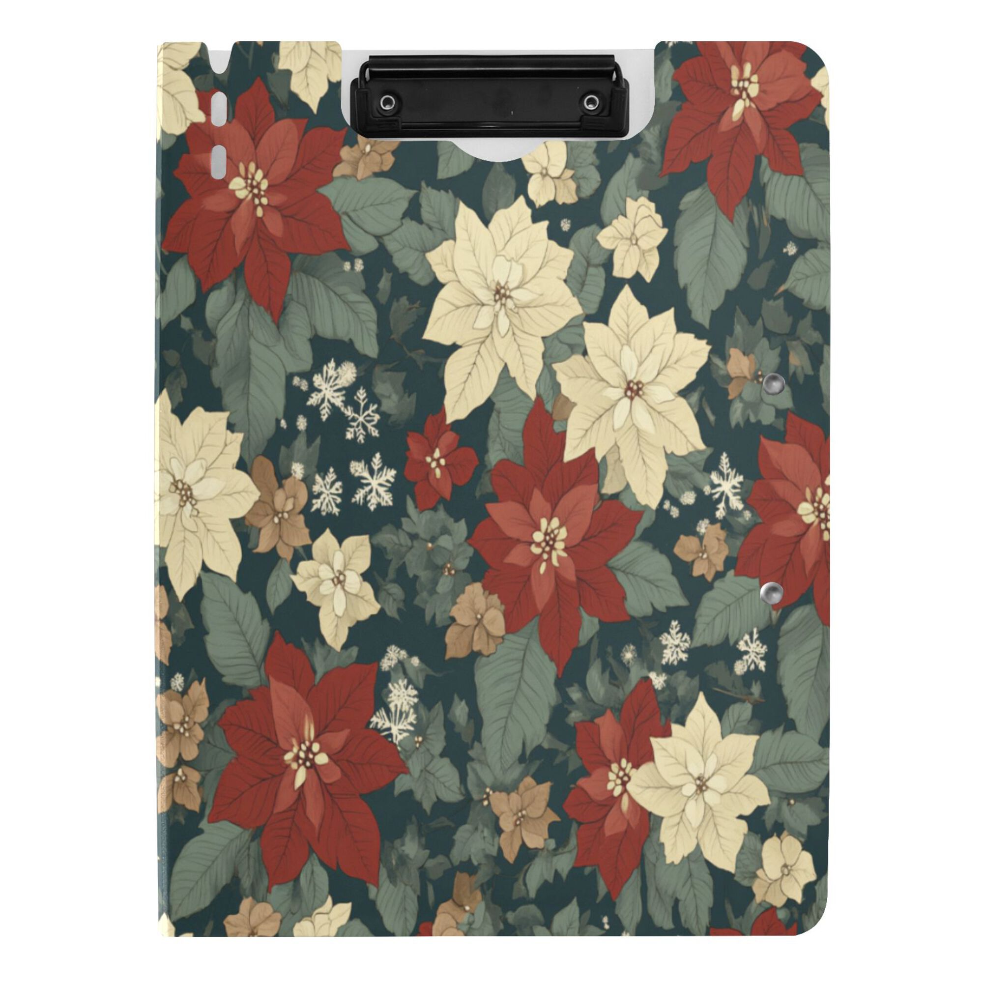 FORMRS A4 Clipboard Folder with Pen Holder Horizontal Foldable School Office Binder, Christmas Blooms
