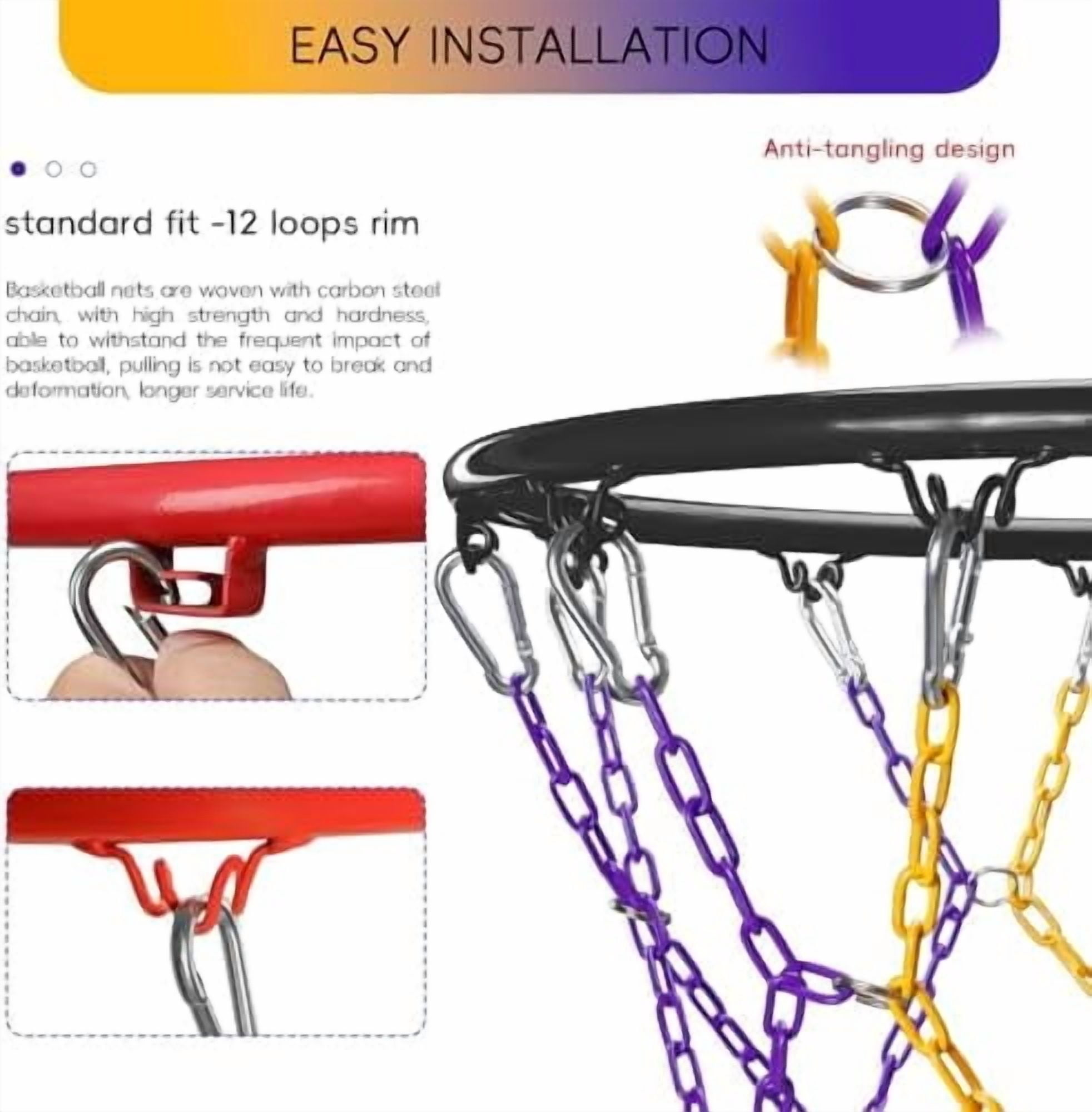 GOLRISEN Basketball net, Metal Chain Net Braided Permanent Rust Proof (12 Links), Quick Installation