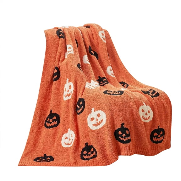 Sac Fall Blanket Orange Pumpkin Throw Blanket for Couch Ribbed Jacquard Soft Decorative Blanket Black White Checkered Pumpkin Throw Blankets for Halloween