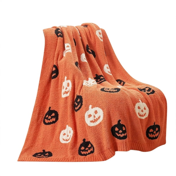 Manta Sac Fall Manta Naranja Calabaza Para Sofá Manta Decorativa Suave De Jacquard Acanalado Mantas A Cuadros Blancos Y Negros Con Calabazas Para Halloween