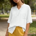 thumbnail image 6 of Guluxicc V Neck T Shirts for Women 3/4 Sleeve Solid Color Drawstring Neck Loose Fit Casual Oversized Womens Tee Shirts Cozy Tops, 6 of 8