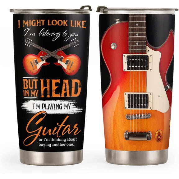 20oz Guitar Gifts for Men, Music Gifts for Men, Gifts for Guitar Players, Gifts for Musicians, Valentines Day Gifts for Him, Electric Guitar Tumbler Cup, Insulated Travel Coffee Mug with Lid