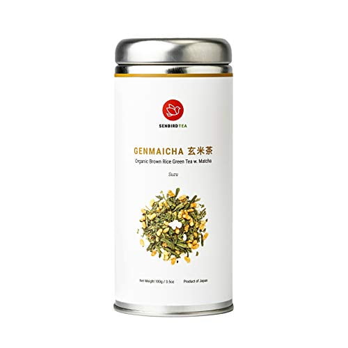 Senbird Organic Genmaicha Roasted Brown Rice Green Tea with Matcha - Genmaicha Suzu | 100g Japanese Toasted Rice Tea Genmaicha From Kyoto, Japan | Organic Loose Leaf Green Tea in Airtight Te