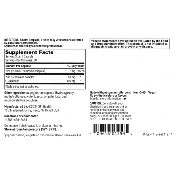 Klaire Endozin Zinc+-Glutamine | Dietary capsules - Walmart