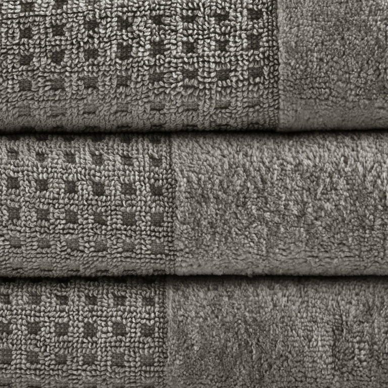 6 Piece Solid Print Cotton Towel Set, Gray