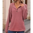 thumbnail image 5 of Women'S Henley Shirts Long Sleeve V Neck Ribbed Button Down Knit Sweater Fitted Tops Pink S, 5 of 10