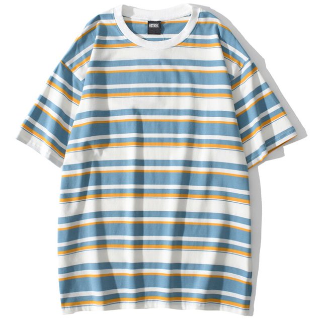 REDHOTYPE Men's Loose-fit Short-Sleeve Stripe Crewneck T-Shirts Basic Top