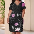 thumbnail image 4 of Womens Casual Dresses Black Background Pink Floral Pattern Short Sleeve Dress Summer Dresses for Women 2025, 4 of 6