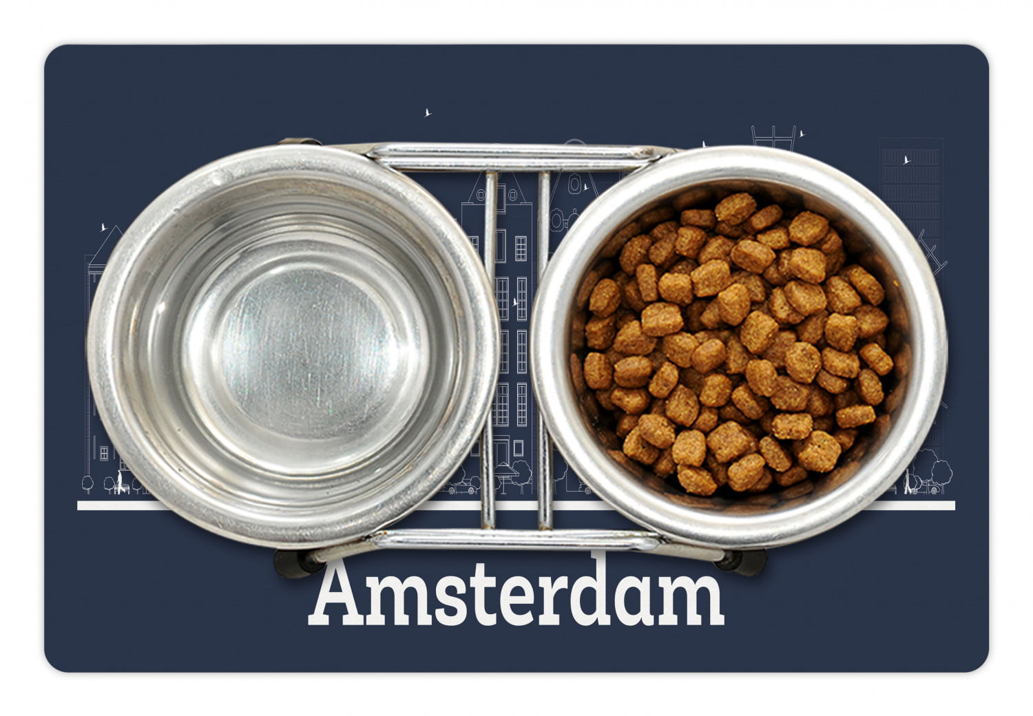 Amsterdam Pet Mat for Food and Water, Monochrome of the City Outline Drawing Modern Architecture, Non-Slip Rubber Mat for Dogs and Cats, 18" 12", by - Walmart.com