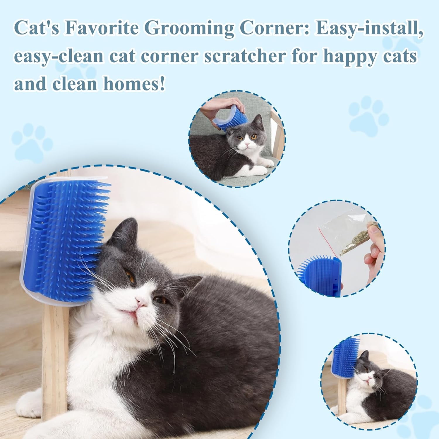 4 Pcs Cat Grooming Kit: Self-Cleaning Slicker Cat Brush, Deshedding Glove, and Cat Corner Massagers for Effortless Shedding, Detangling, and Relaxing Massage