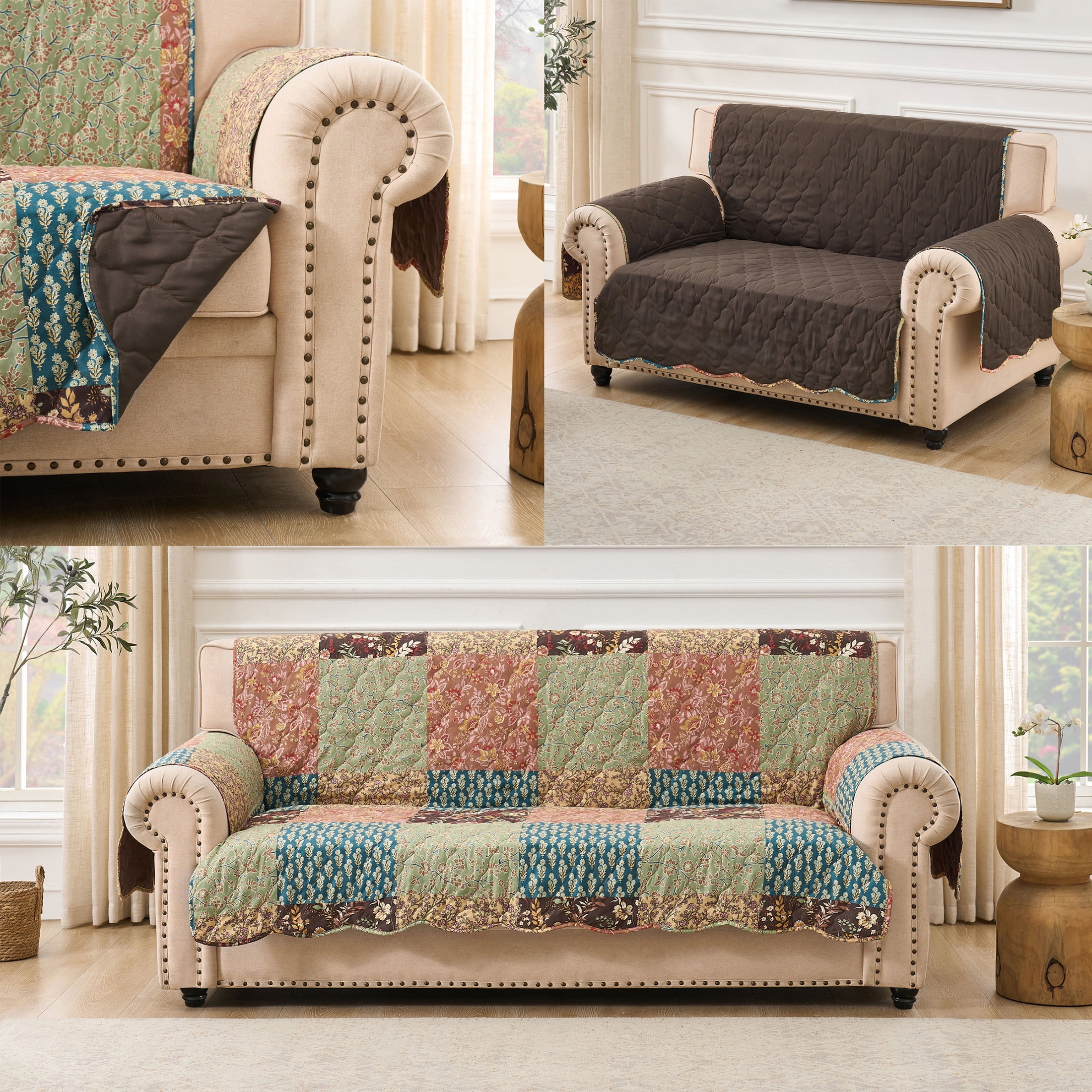 Greenland Home Fashions Hazel Floral Patchwork Print Reversible Slipcover/Furniture Protector, Armchair