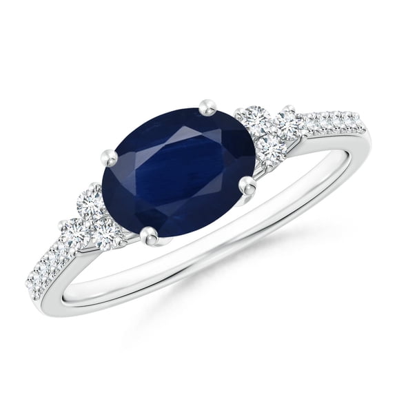 Angara Natural 1.55 Ct. Blue Sapphire with Diamond Classic Ring in Sterling Silver for Women (Ring Size: 9)