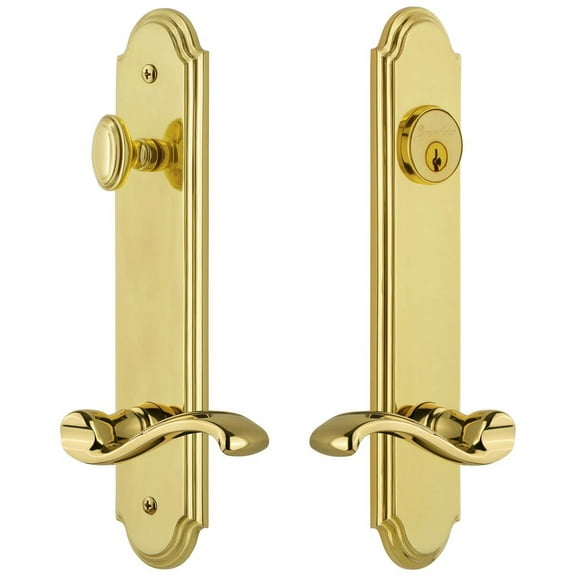 Grandeur Arcprt_Tp_Eset_238_Lh Arc Solid Brass Tall Plate Single Cylinder Keyed Entry Set