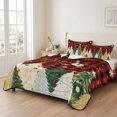 thumbnail image 2 of Quilts Queen Size Bedding Set, Christmas Trees Lightweight Quilted Comforter, Gold Green Xmas Snowflake Pine Plaid Red Soft Reversible Bedspread Coverlet with Pillow Covers for All Season, 90" x 96", 2 of 9