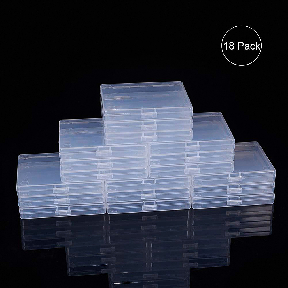 18 Pack Rectangle Clear Plastic Bead Storage Containers Box Drawer Organizers with Lid for Beads Cards and Other Craft Accessories