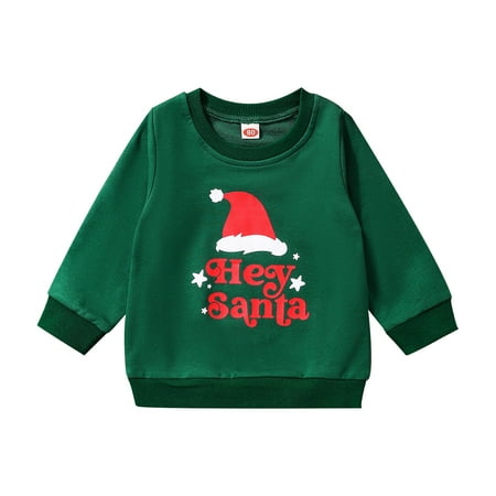 

Children S Kids Toddler Christmas Printed Letters Long Sleeve Solid Color Sweartershirt Christmas Top Toddler Girls Boys Green 120