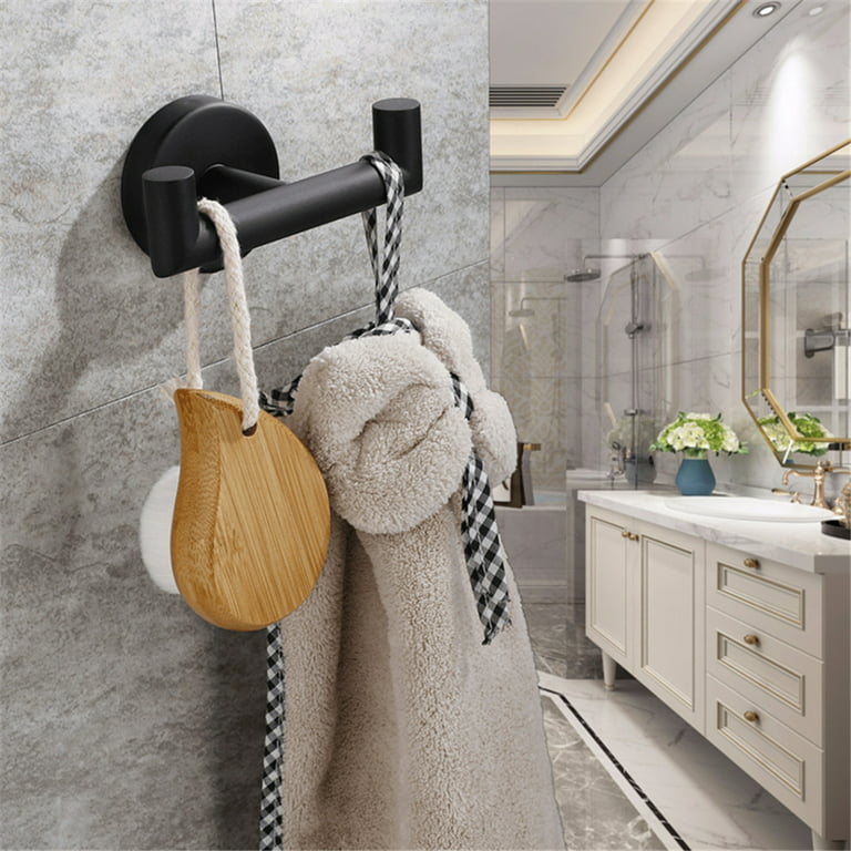 1 Pack Towel Hooks for Bathroom Matte Black Wall Mount Robe Hook Double Towel Hook Towel Holder for Kitchen Bathroom Hallway Toilet Pool for Hanging