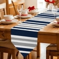 thumbnail image 2 of Table Runners 108 Inches Long, Navy Blue Grey Striped Cotton Linen Kitchen Dining Coffee Table Runner for Party Home Decor, Modern Minimalist Ombre Lines Tabletop Dresser Scarves Runner 13x108 Inch, 2 of 9