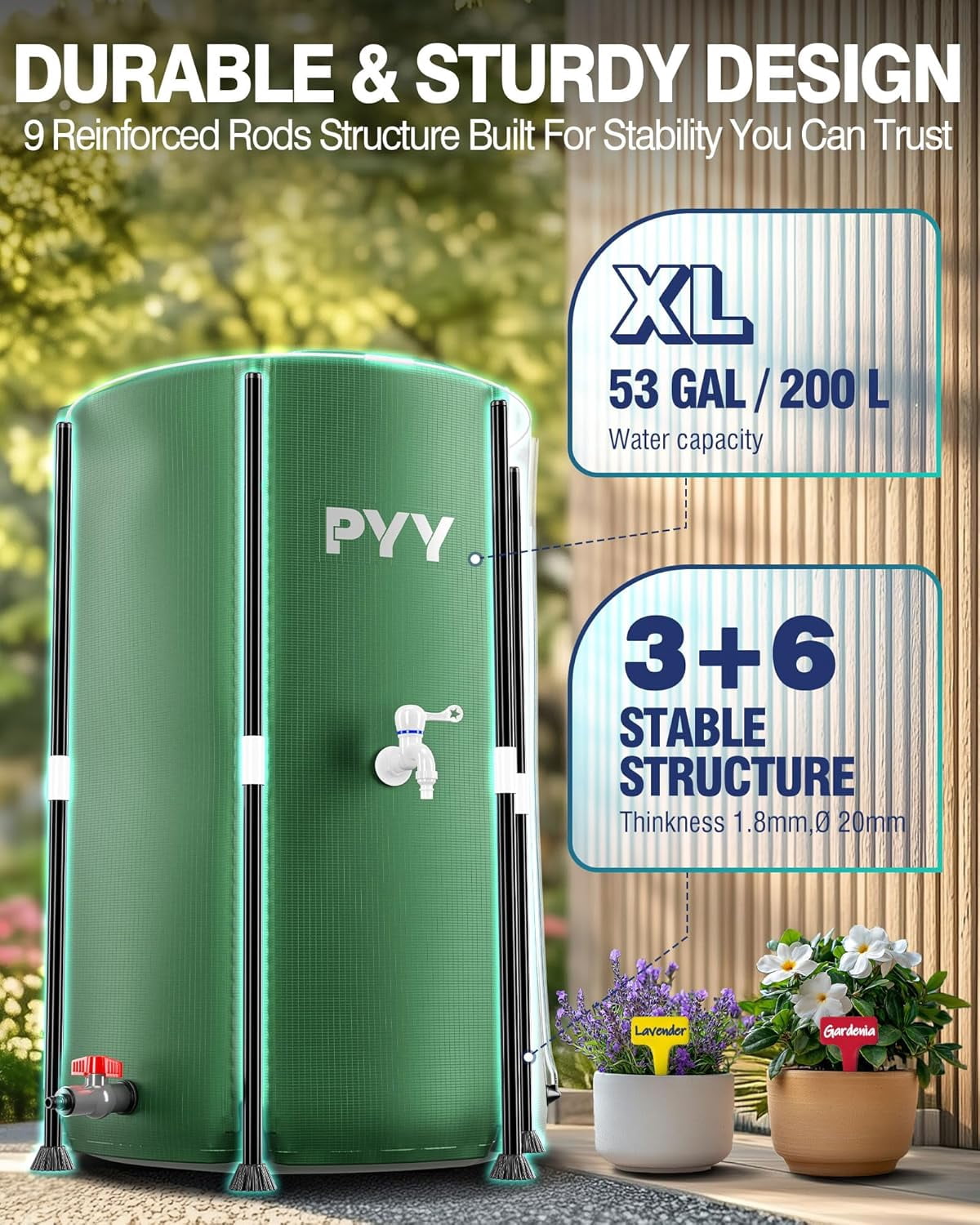 53 Gallon Green Rain Water   with Spigots, Hose and Bucket