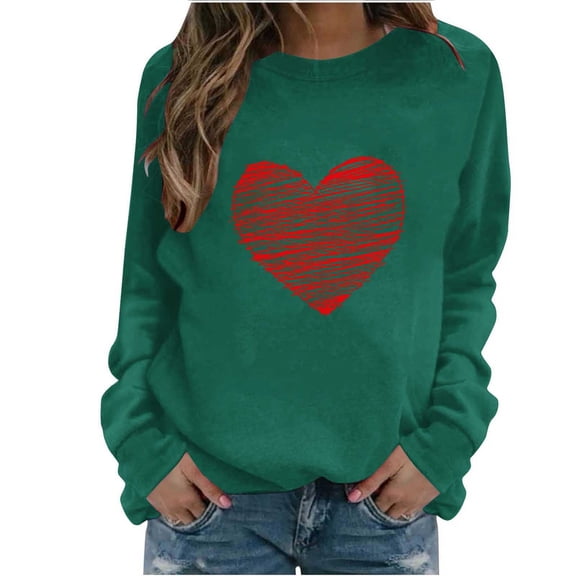 Tnhcen Women's Valentine's Day Graphic Sweatshirt Long Sleeve Crew Neck Casual Plus Size S - 2XL Tops Soft Heart Print Women's Tops