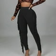 thumbnail image 4 of RYRJJ Women's Casual High Waist Fringed Pants Elastic Waist Bodycon Yoga Leggings Tassels Side Long Pants Jogger Sweatpant(Black,XL), 4 of 7