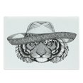 thumbnail image 1 of Cinco de Mayo Cutting Board, Monochrome Vintage Engraved Style Tiger Head in Mexican Fiesta Hat, Decorative Tempered Glass Cutting and Serving Board, in 3 Sizes, by Ambesonne, 1 of 2
