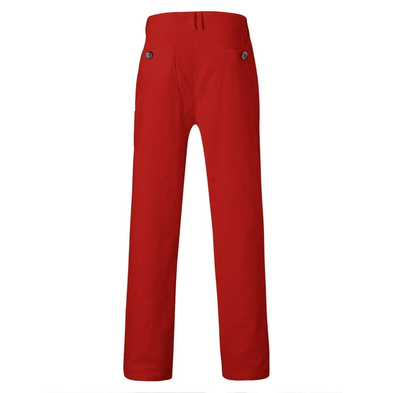 Red Mens Casual Stretch Pants, Polyester Summer Pants for