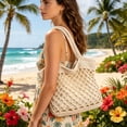 thumbnail image 2 of AJGRHE Crochet Beach Bag for Women - Woven Boho Purse Knitted Shoulder Bag for Summer Vacation Beachy Travel Pool White2, 2 of 4