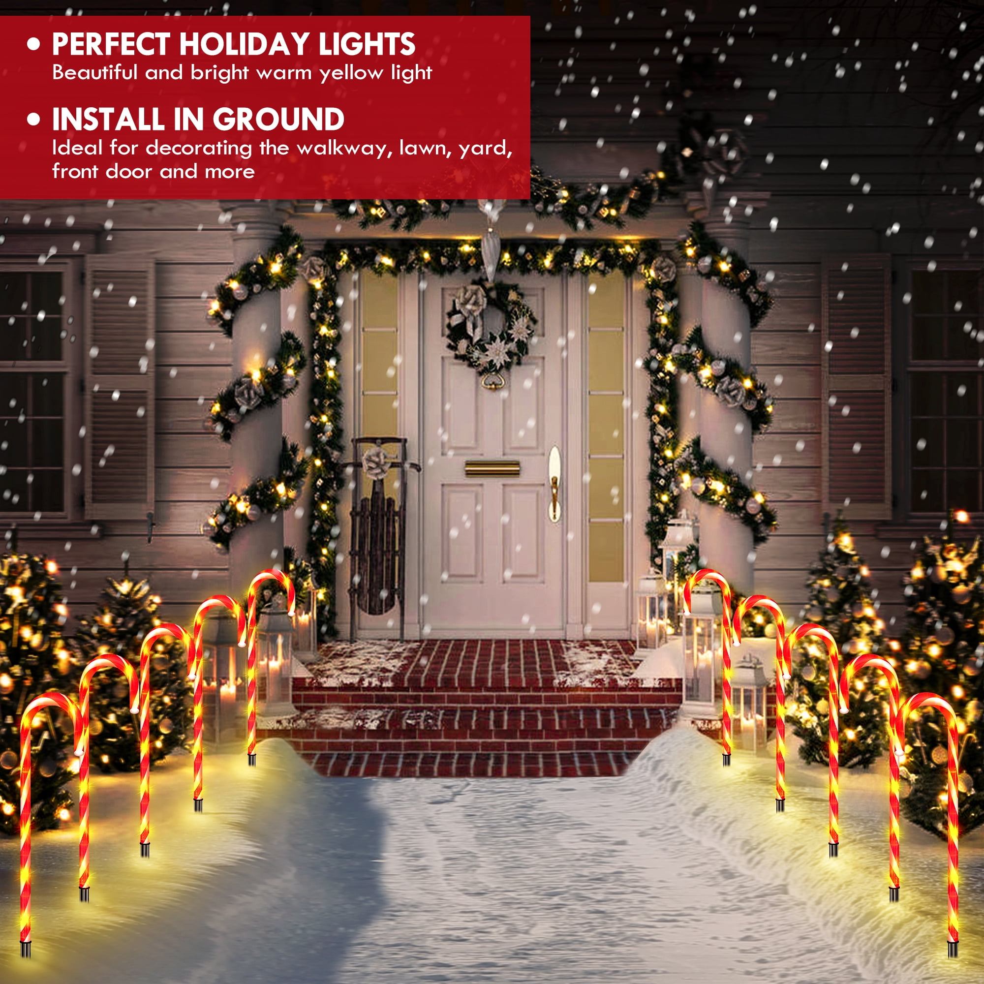 Christmas Candy Cane Lights 21 inch 10 Pack 8 Lighting Modes Flickering Candy Cane Pathway Marker Outdoor Indoor Waterproof UL Listed Christmas Lighting Decoration Light