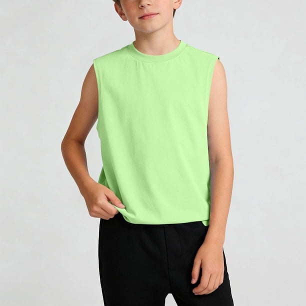 Camiseta de tirantes de cuello redondo para niña, de color liso, sin mangas, ideal para actividades al aire libre, cómoda, de talla mediana a grande, de poliéster.