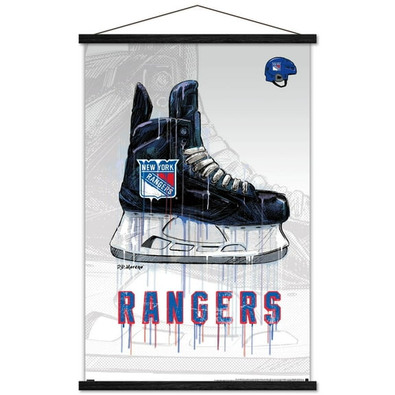 NHL New York Rangers - Drip Skate 21 Wall Poster with Wooden Magnetic Frame, 22.375" x 34"