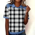 thumbnail image 5 of WTXUE Women Plaid Denim Collared Shirt Short Sleeve Shirts Plaid Shirt Contrast Color Short Sleeve Trendy Dressy Work Business Tunic Blouse Dress Shirt Patchwork Denim Shirts Pullovers Black L, 5 of 9