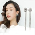 thumbnail image 3 of Grandest Birch Women Shiny Rhinestone Long Tassel Dangle Stud Earrings Bride Jewelry Metal Silver, 3 of 7