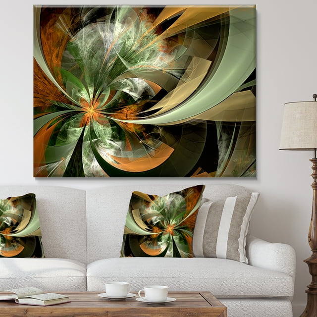 Fleur Fractale Orange Verte Symmétrique - Impression sur Toile Florale