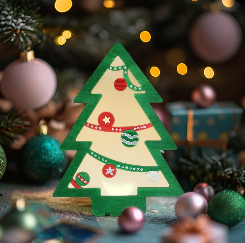 Holiday Time Christmas Tree Craft Kit with LED lights, 8.46 x 11 x 2 Inch, Wooden Decoration, Unisex, Christmas
