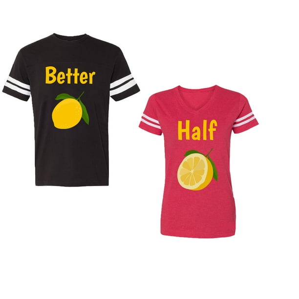 Oxi Better Half Unisex Couple Matching Cotton Jersey Style T Shirt Contrasting Stripes On Sleeves Men Black Women Red Men Xxl Women Xxl Walmart Com Walmart Com