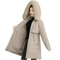 thumbnail image 2 of Qetyuw Women's Faux Fux Hooded Coat Fleece Lined Waterproof Warm Long Sleeve Puffer Jacket Ladies Solid Zip Up Parka Jackets with Pockets, 2 of 4