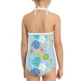 thumbnail image 5 of FOR U DESIGNS Breathable Girls Blue Halter Swimsuit Size 7-8T Palm Leaves One Piece Hawaiian Bathing Suit Banana Flower Summer Beach Swimwear, 5 of 6