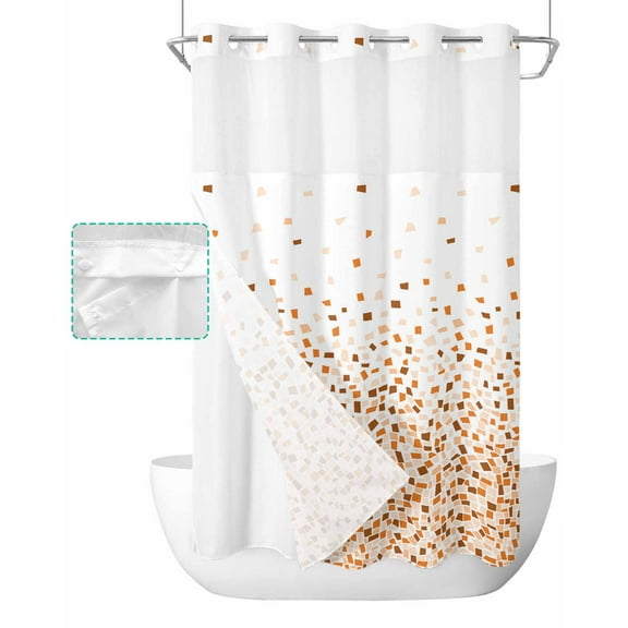 No Hook Shower Curtain with Snap in Liner, Abstract Geometric Classic Orange Ombre Gradient Hotel Shower Curtains for Bathroom, Washable Shower Curtain Liner Set with Mesh Top Window, 54"x78"