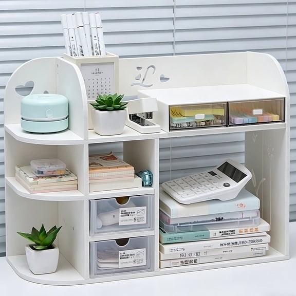 White Desktop Organizer, Desk Shelves for Storage, Office Organizer & Desktop Shelf, Desktop Storage