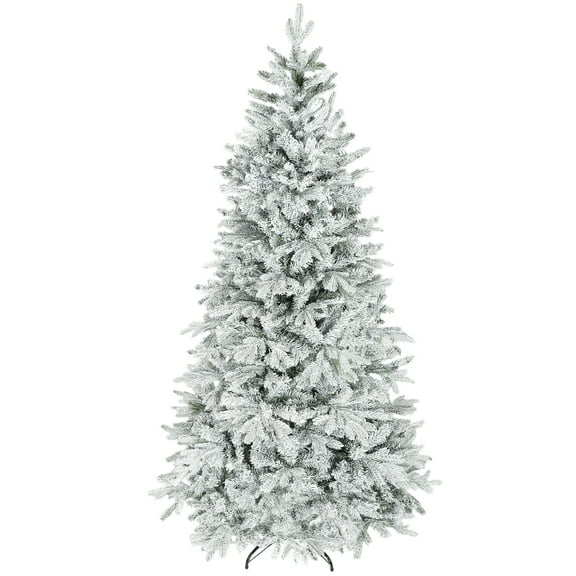 HOMCOM 7.5ft Flocked Christmas Tree, Wide Spruce Xmas Tree, Easy Assembly