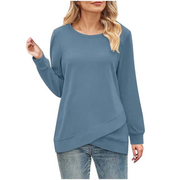 AOOCHASLIY Women Fall Tops Women's Printed Solid Round Neck Long Sleeved Tops