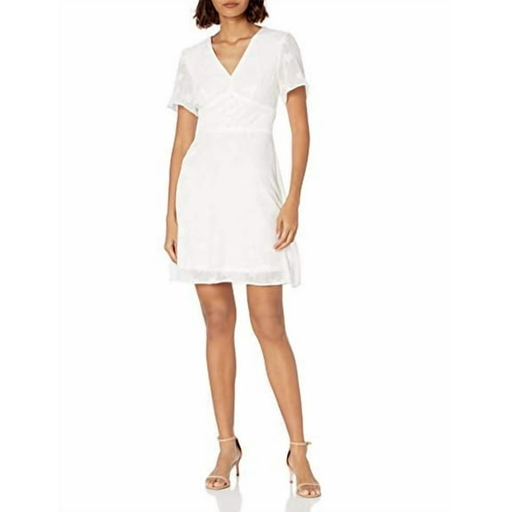 Nicole Miller Studio Womens V-Neck Flutter Sleeve Dress, Ivory, 10