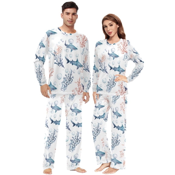 Matching Pajamas for Couples Shark His and Hers Pajamas Sets Soft Long Sleeve Sleepwea