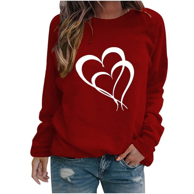 Amzcrzy Valentine's Day Valentines Chemises pour Femmes Tendance Imprimé Cœur Tee Tops Décontracté Confortable Col Rond Printemps Été Tops Classique Polyvalent Manches Longues T-Shirts