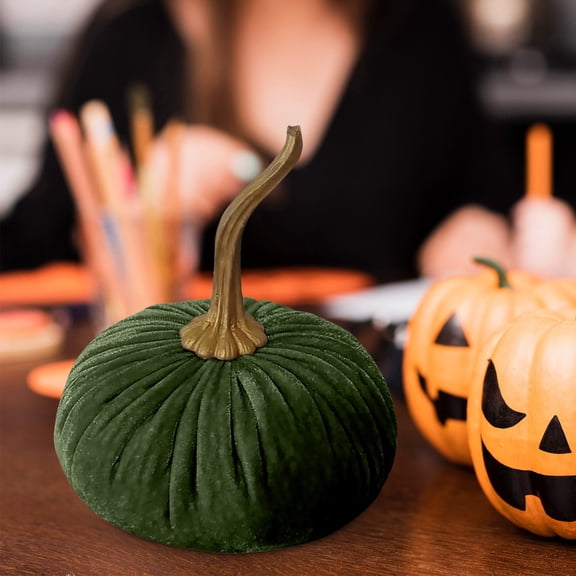 Army Green Olive Green Artificial Velvet Pumpkin With Stem For Autumn Home Table Centerpiece