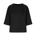thumbnail image 3 of Nrmvnmi Women's Round Neck 3/4 Bell Sleeve Blouse Tops Loose Fit Solid Color T-Shirt Elbow Length T-Shirts For Mothers day gifts, 3 of 6