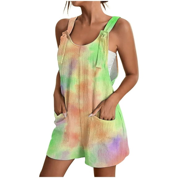 LIaqionyy Womens Summer Cute Short Overalls Loose Sleeveless Casual Rompers Teen Girls Color Block Jumpsuits Shorts