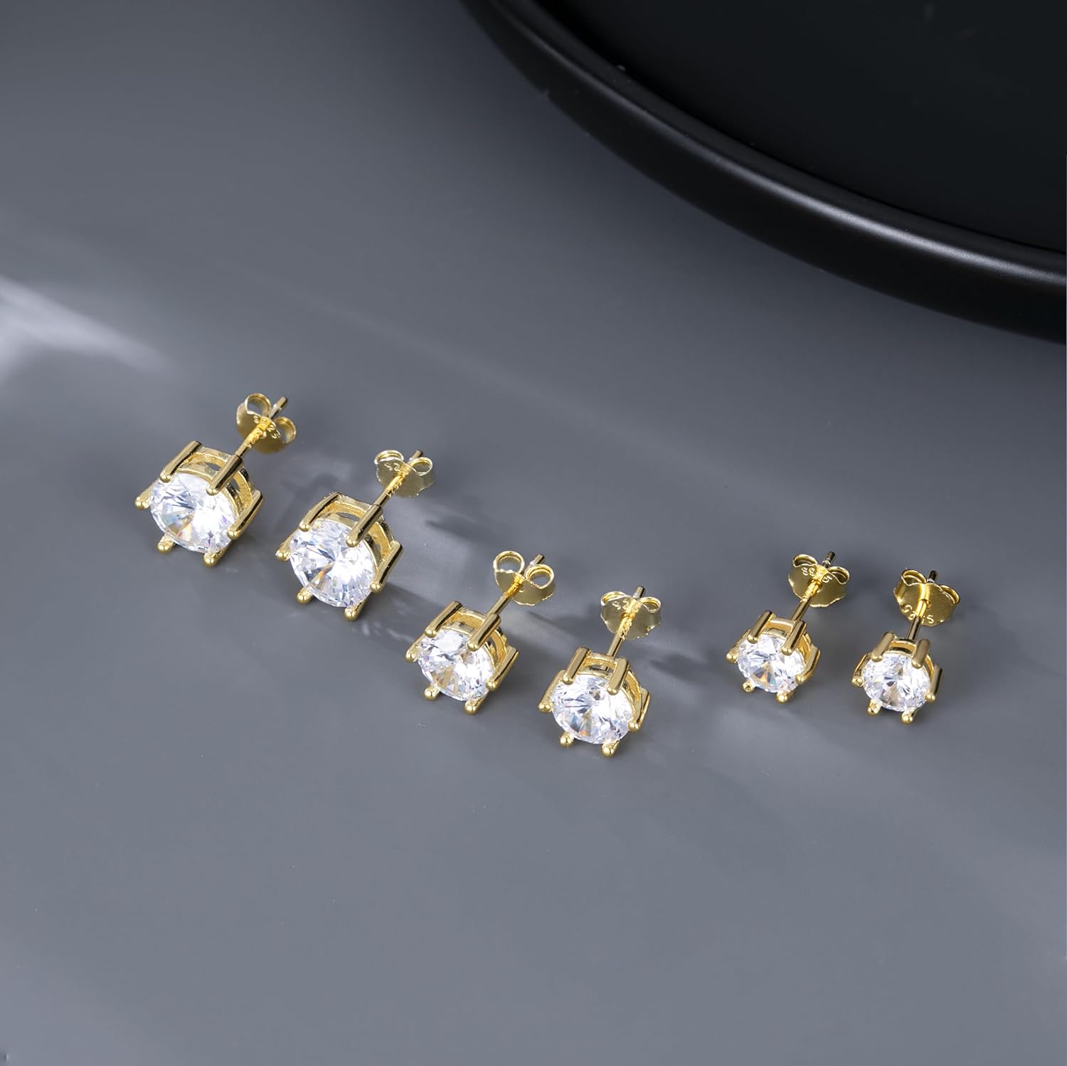 Solid 925 Sterling Silver Cubic Zirconia Stud Earrings for Women Teens Round CZ Stud Earrings 3 Pairs Stud Earrings Set Simulated Diamond Studs