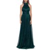 Betsy & Adam Women's Halter Mock Neck Crinkle Faux Wrap Gown Green Size 6